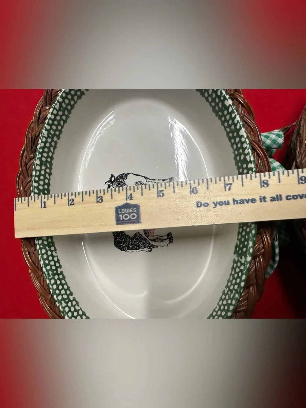 VINTAGE COW CASSEROLE BAKING DISH IN WICKER BASKETS  9